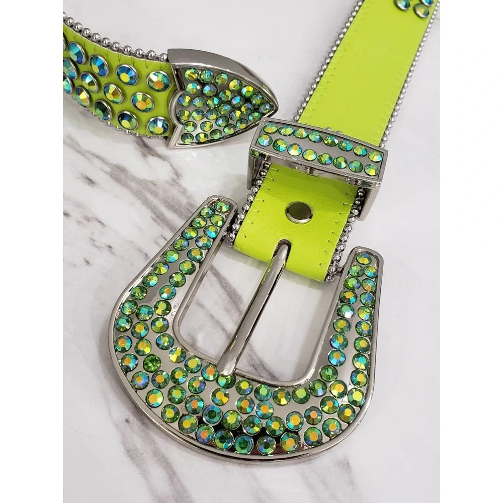 DNA PREMIUM WEAR BELT Lime Green Rhinestones Western‎ Rave Size Small Men Women